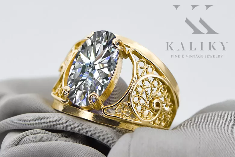 مجوهرات فينتاج خاتم زركونيا 14 كارت من الذهب الأصفر vrc057y